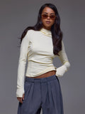 Yellow High Cowl Neck Long Sleeve Top