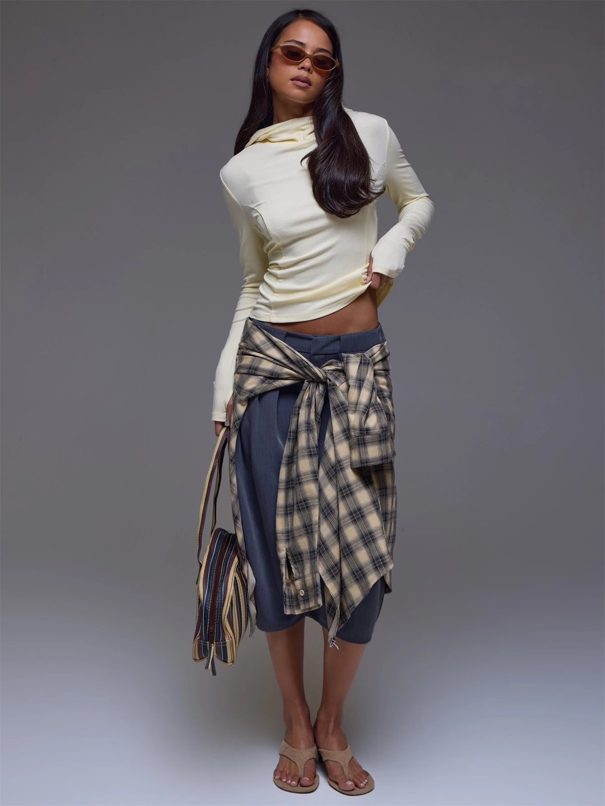 Yellow High Cowl Neck Long Sleeve Top