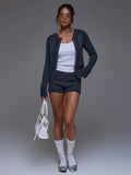 Dark Grey Knitted Mini Shorts