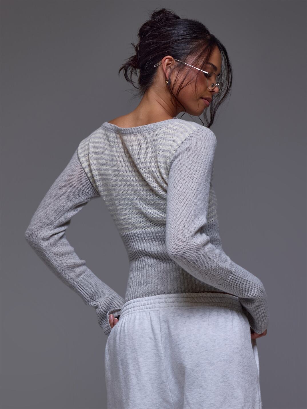 Charcoal Yellow Stripe Knit Crop Top
