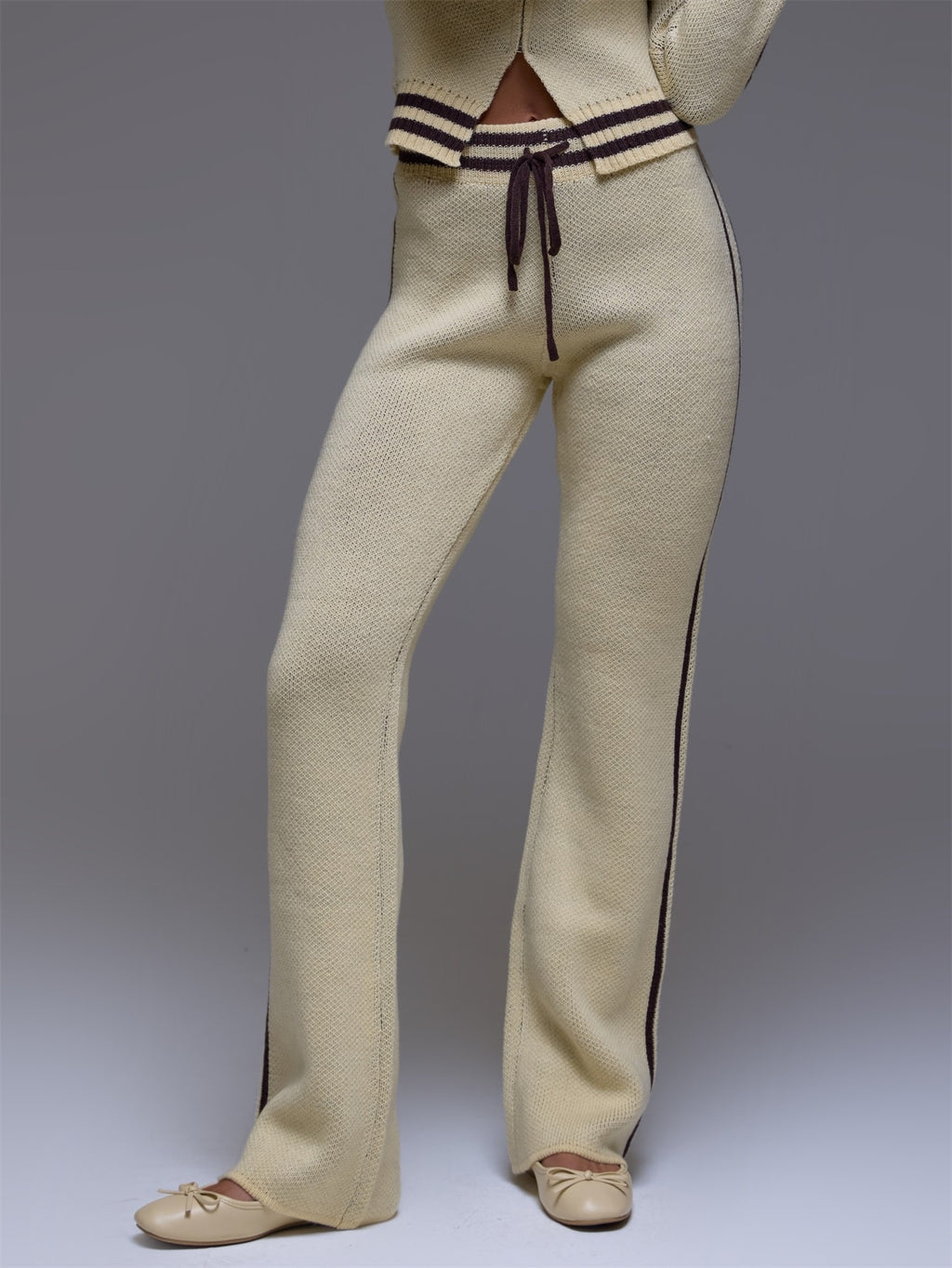 Yellow Knit Straight Leg Trousers