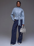Blue Faux Leather Belted Jacket