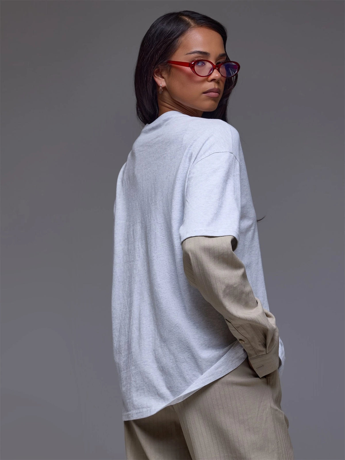 Grey Pinstripe Shirt Overlay Tee