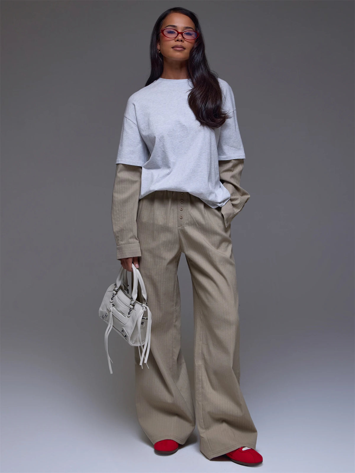 Grey Pinstripe Shirt Overlay Tee