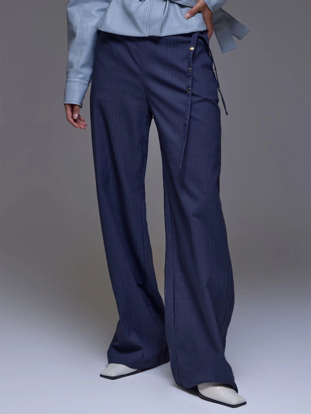 Grey Pinstripe Studded Belt Trousers – Workwear