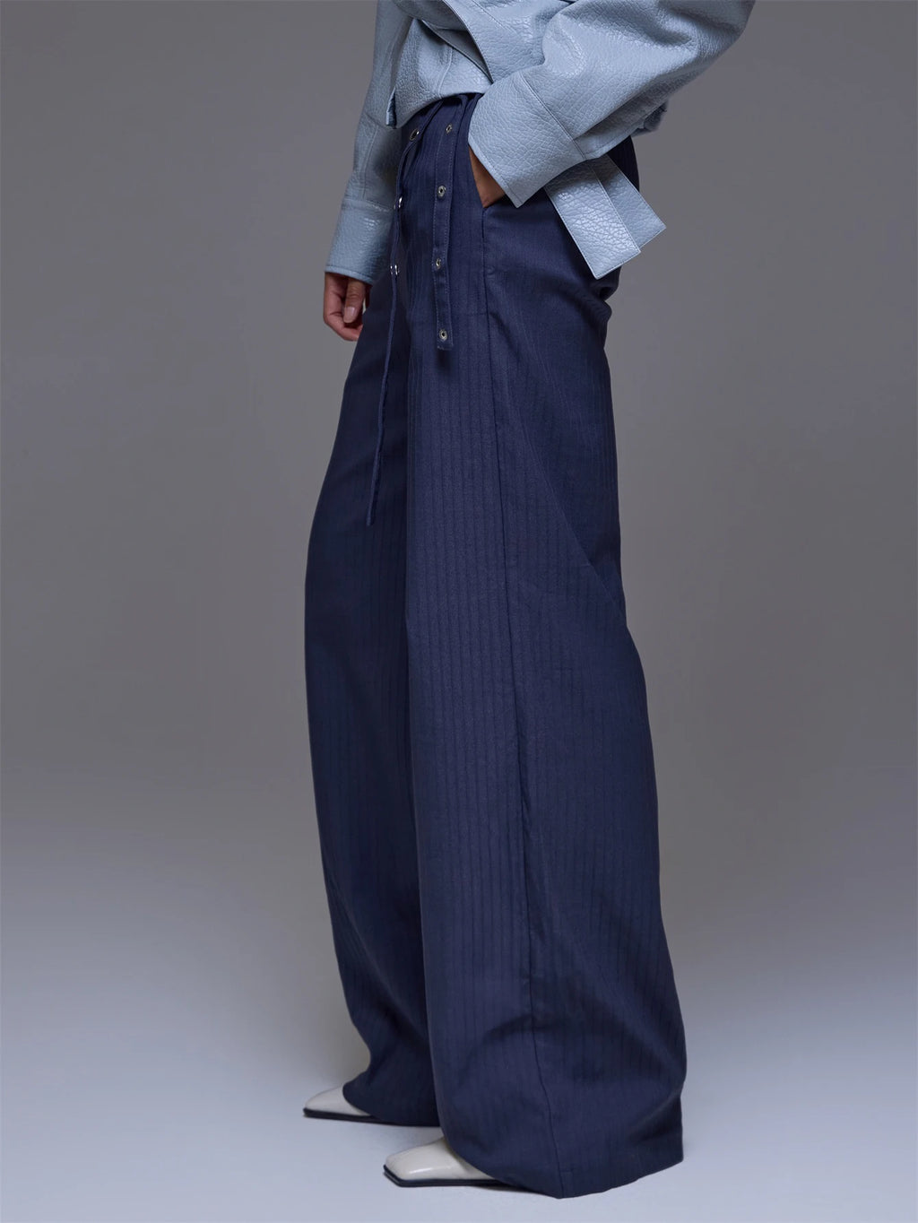 Grey Pinstripe Studded Belt Trousers – Workwear