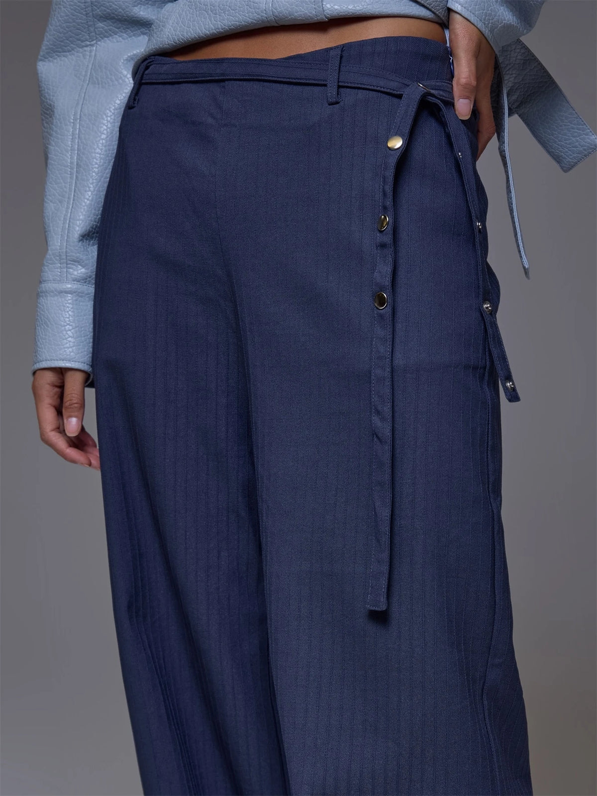 Grey Pinstripe Studded Belt Trousers – Workwear