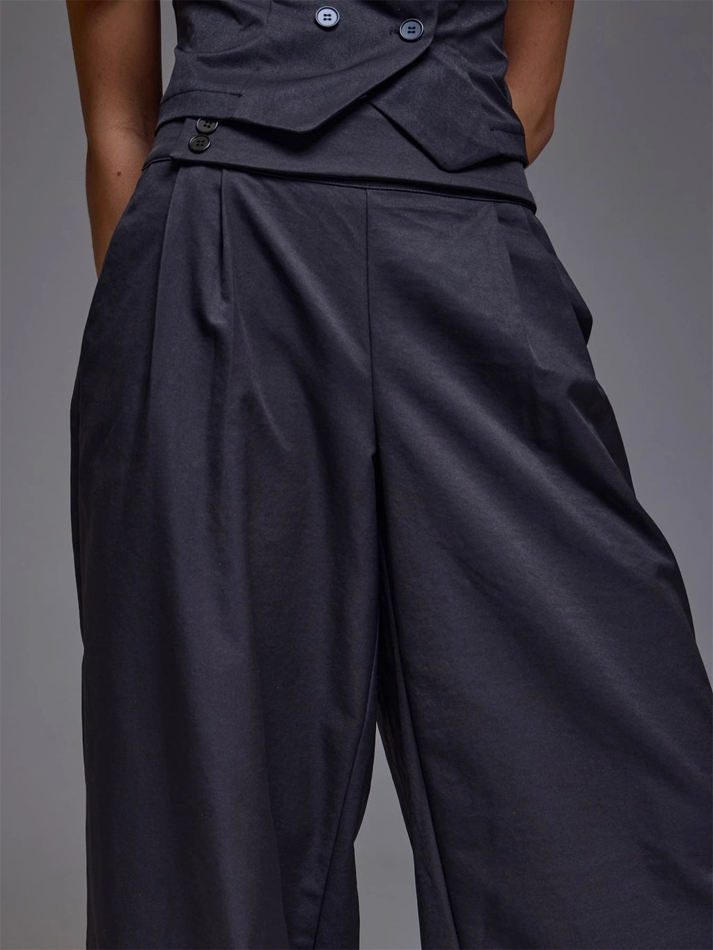 Black Button Detail Wide Leg Trousers – Workwear