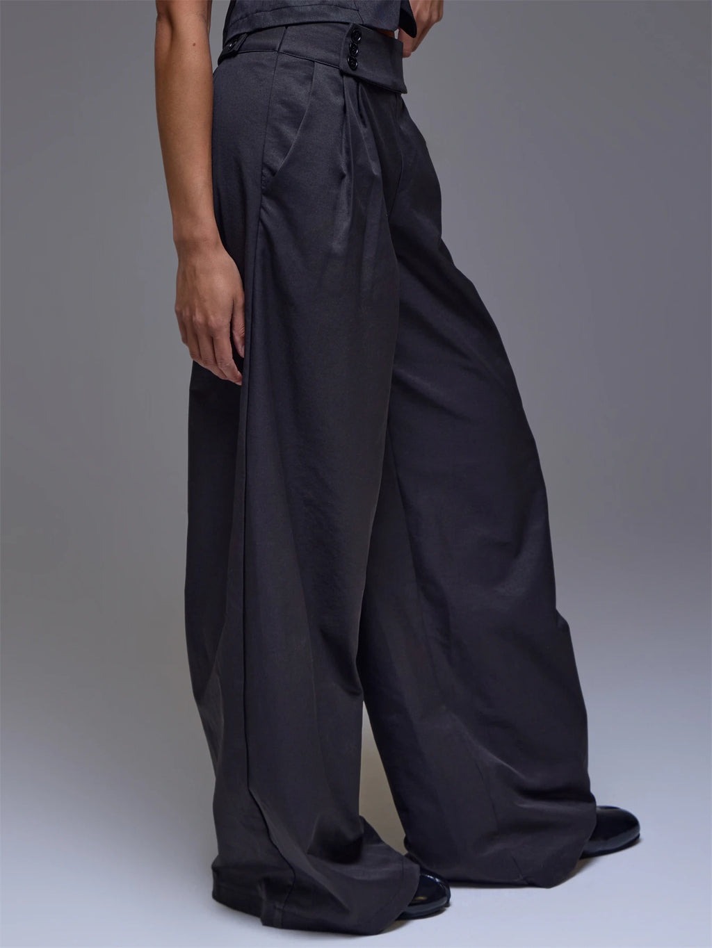 Black Button Detail Wide Leg Trousers – Workwear