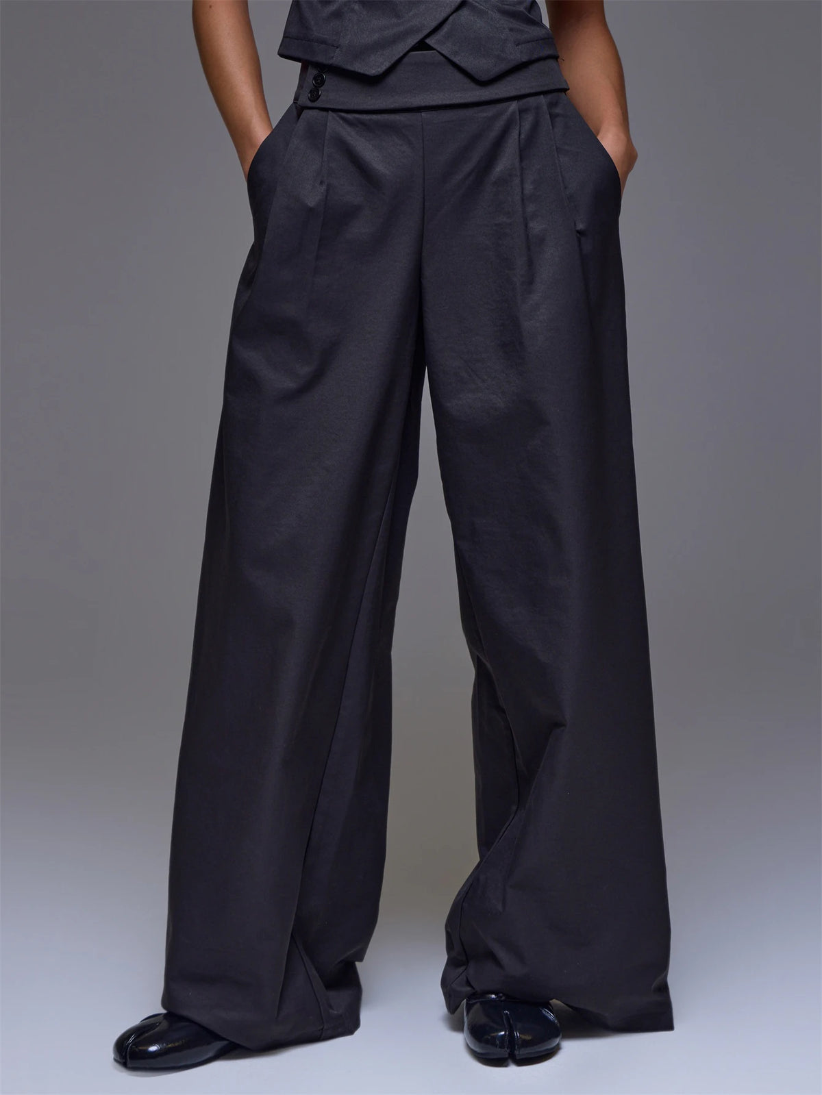 Black Button Detail Wide Leg Trousers – Workwear
