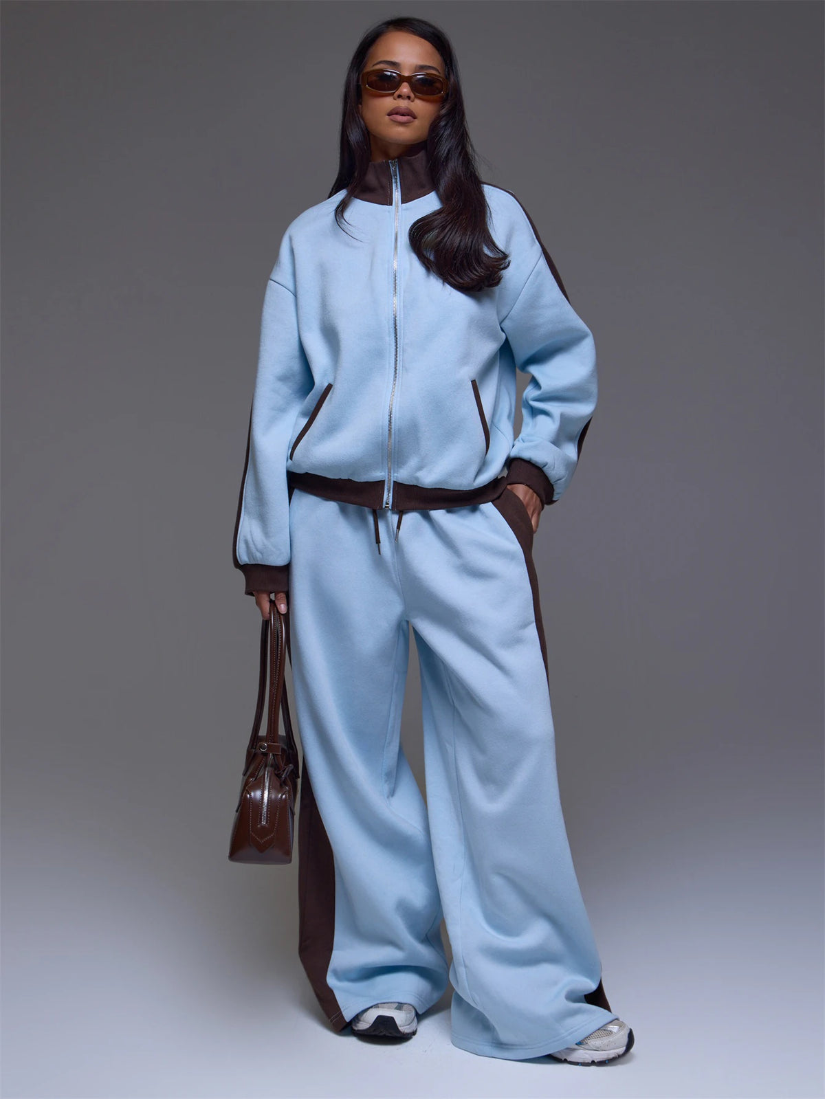 Blue Contrast Drawstring Jogger Trousers