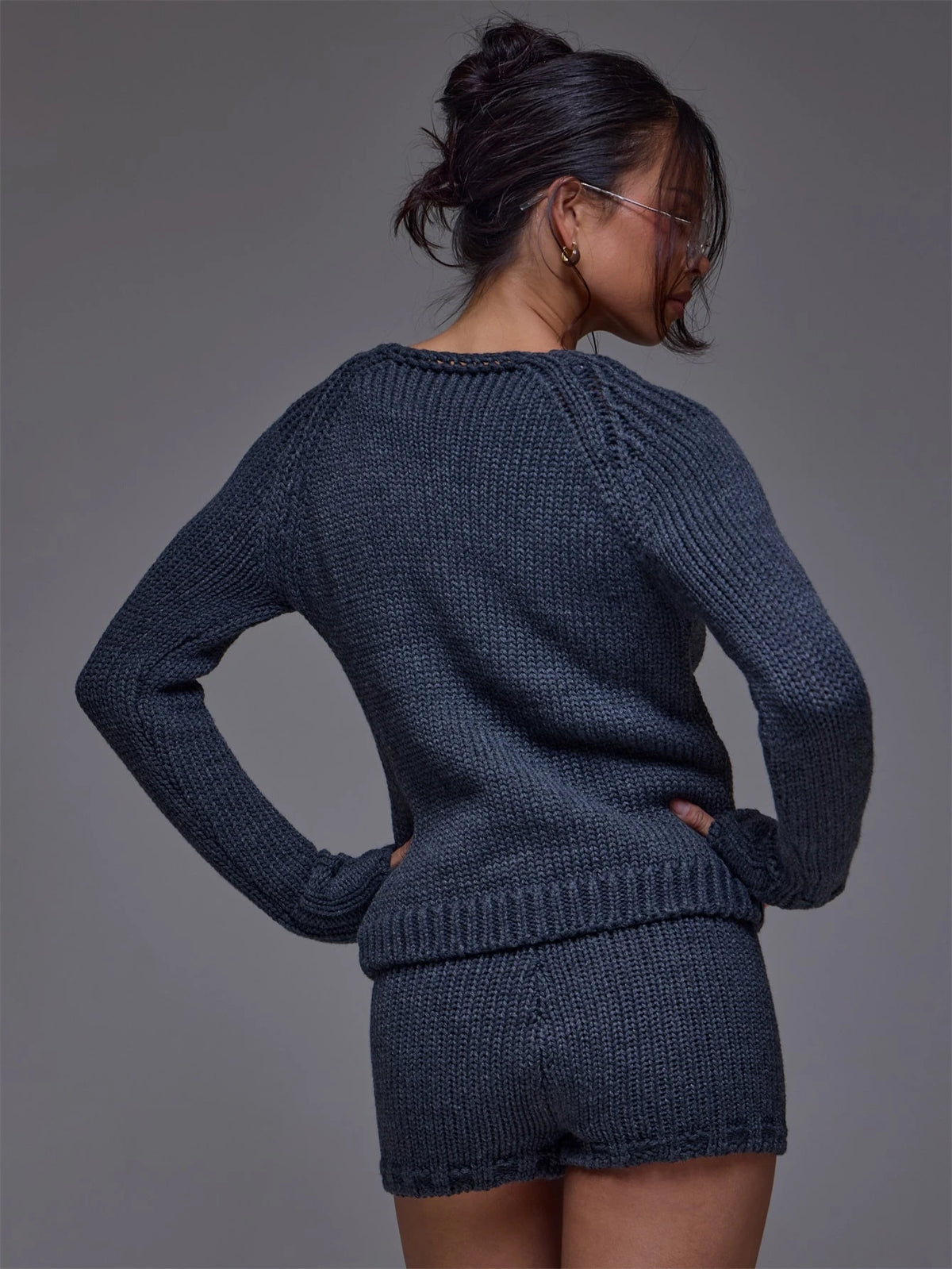 Charcoal Cable Knit Zip Through Top