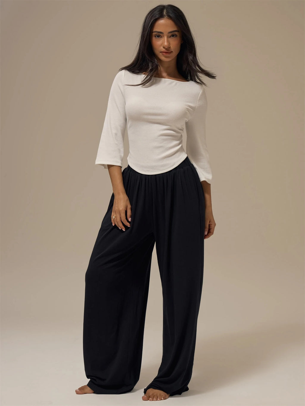 White Fine Ribbed Boat Neck Crop Top