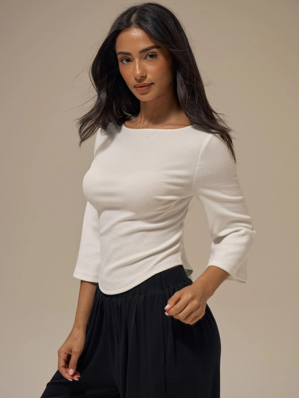 White Fine Ribbed Boat Neck Crop Top