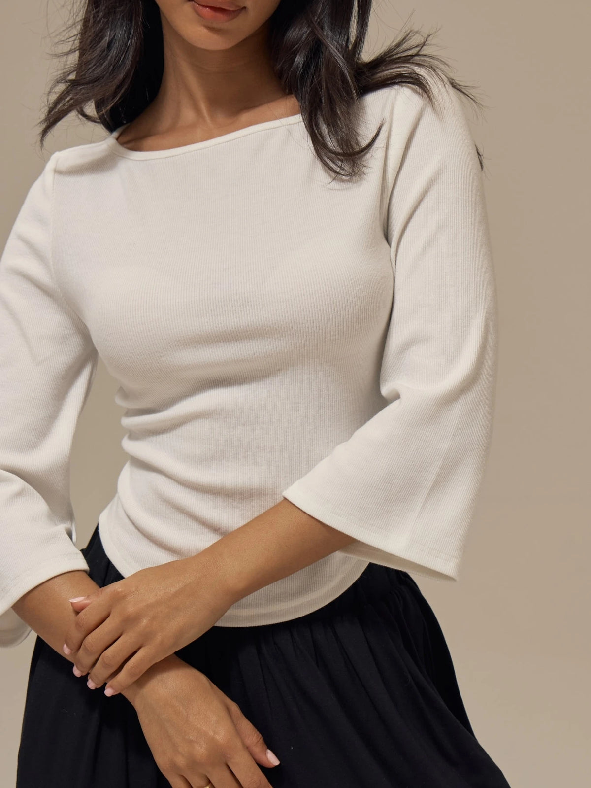 White Fine Ribbed Boat Neck Crop Top