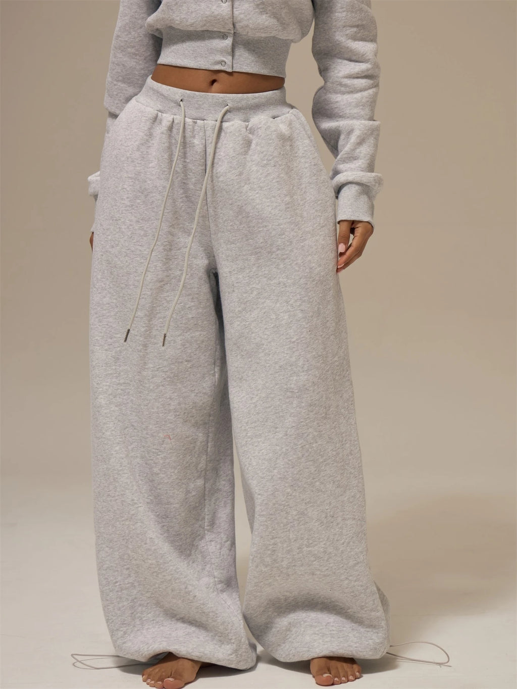 Grey Fleece Balloon Leg Tracksuit Bottoms