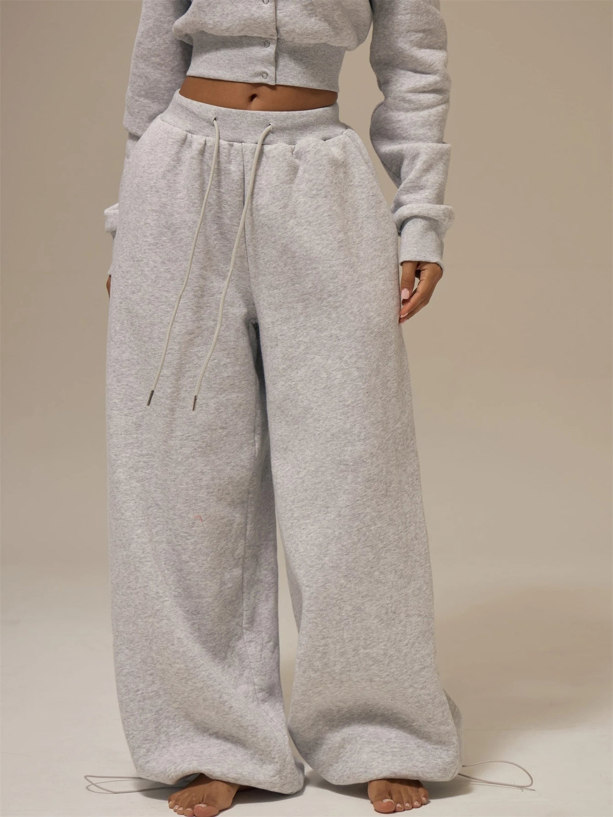 Grey Fleece Balloon Leg Tracksuit Bottoms