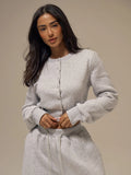 Marl Grey Snap Button Cropped Sweatshirt Cardigan