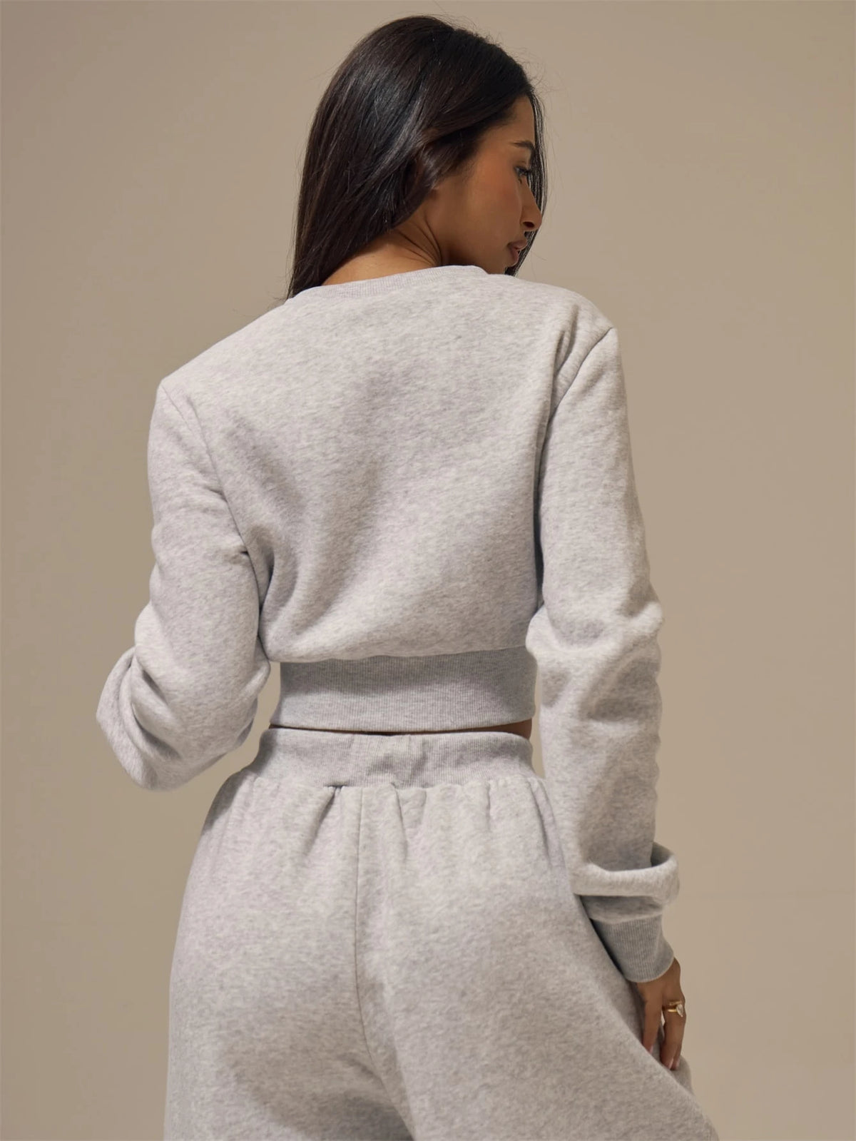 Marl Grey Snap Button Cropped Sweatshirt Cardigan
