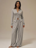Marl Grey Button Placket Long Sleeve Top
