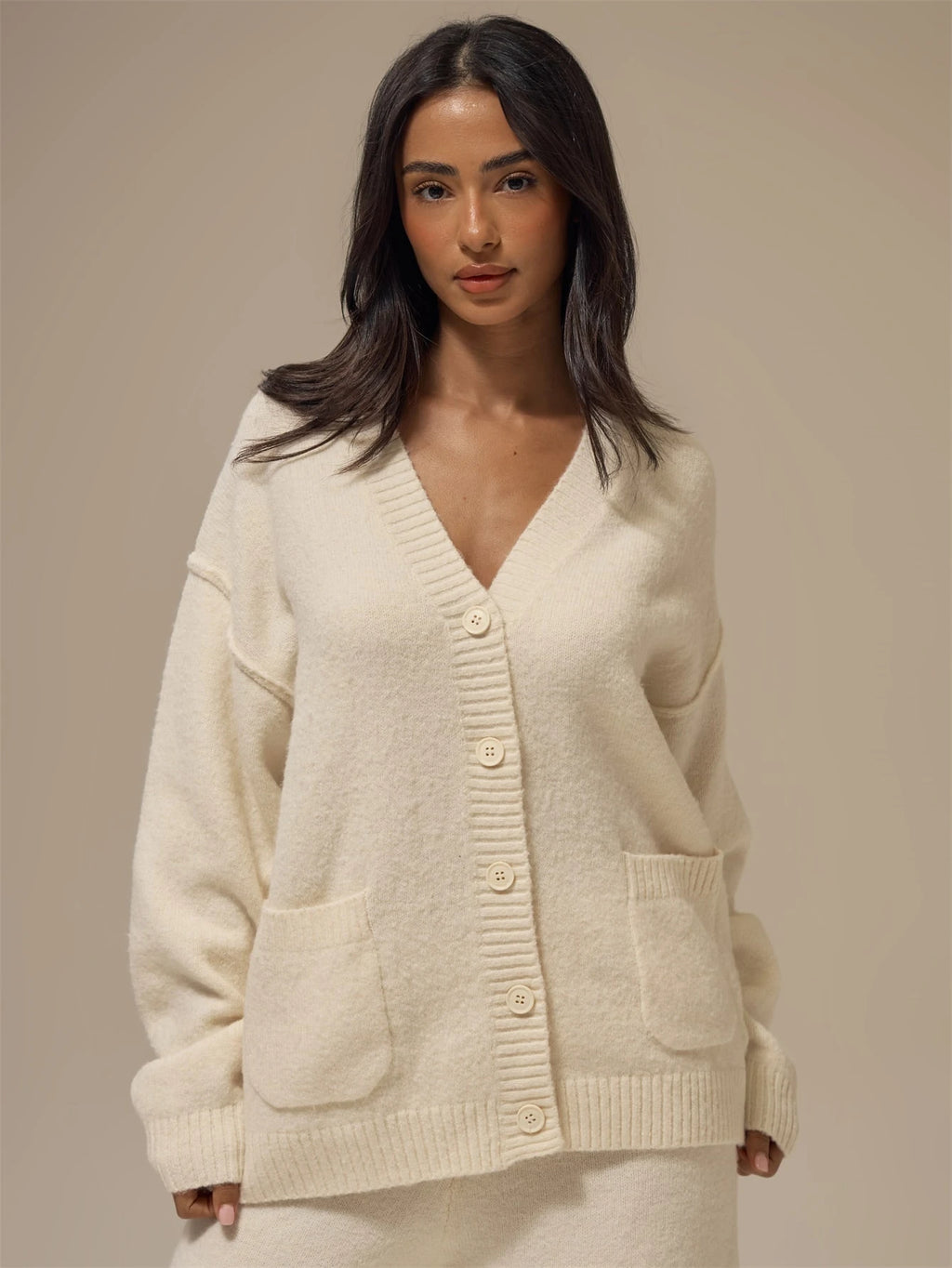 Off White Fluffy Knit Oversized Cardigan
