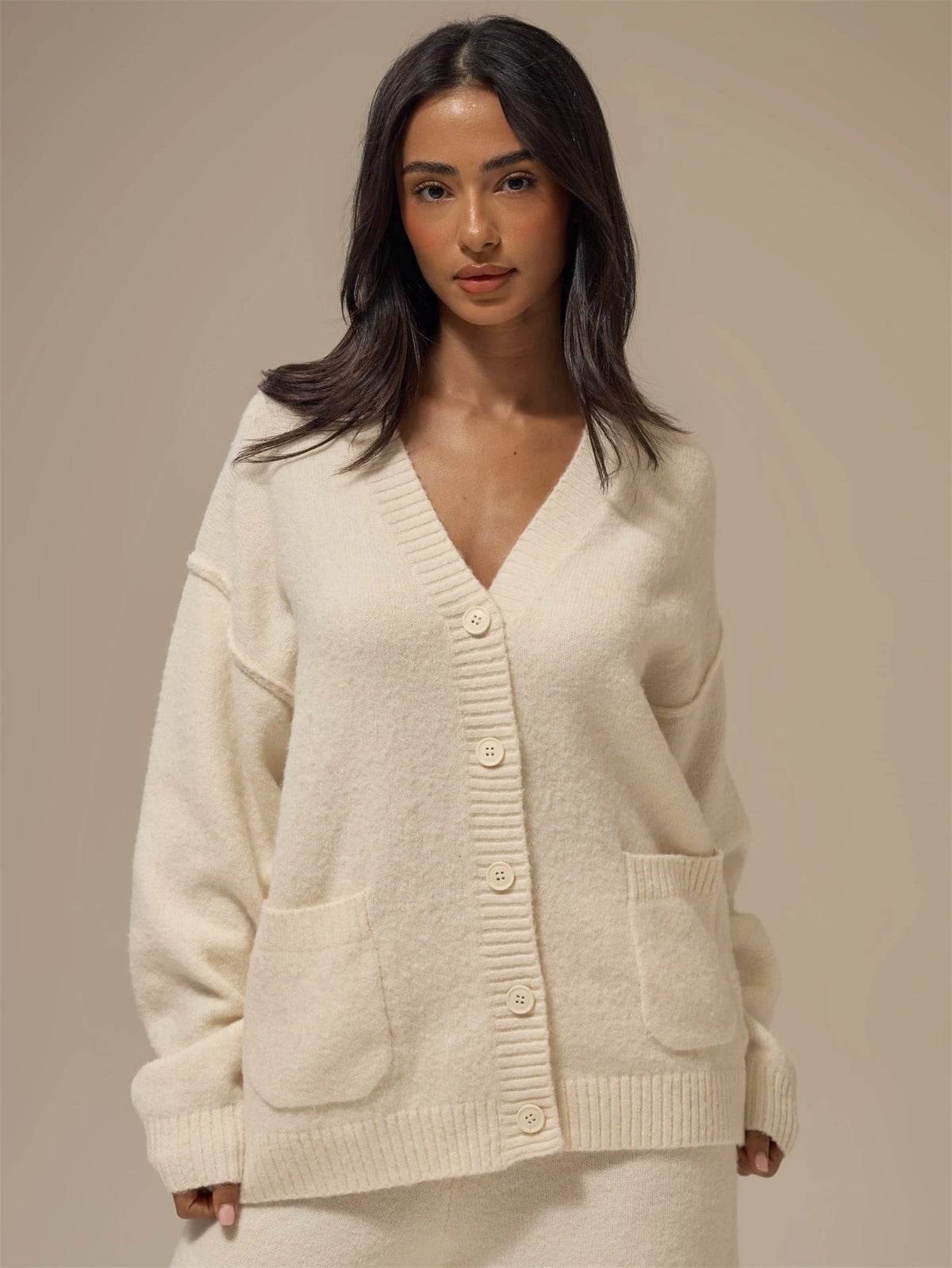 Off White Fluffy Knit Oversized Cardigan