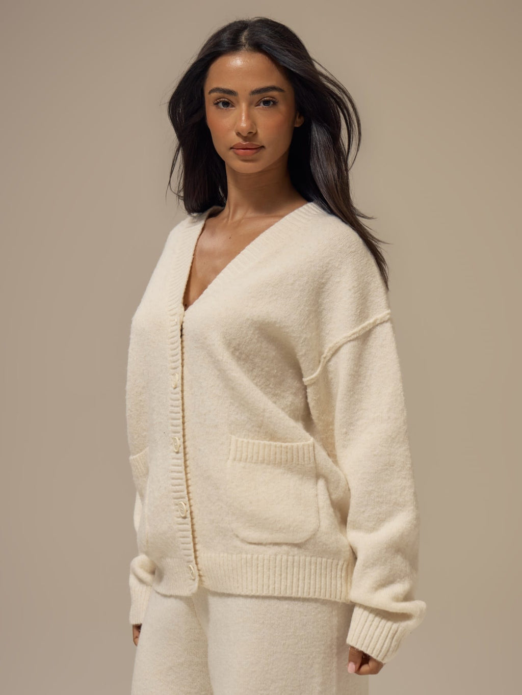 Off White Fluffy Knit Oversized Cardigan