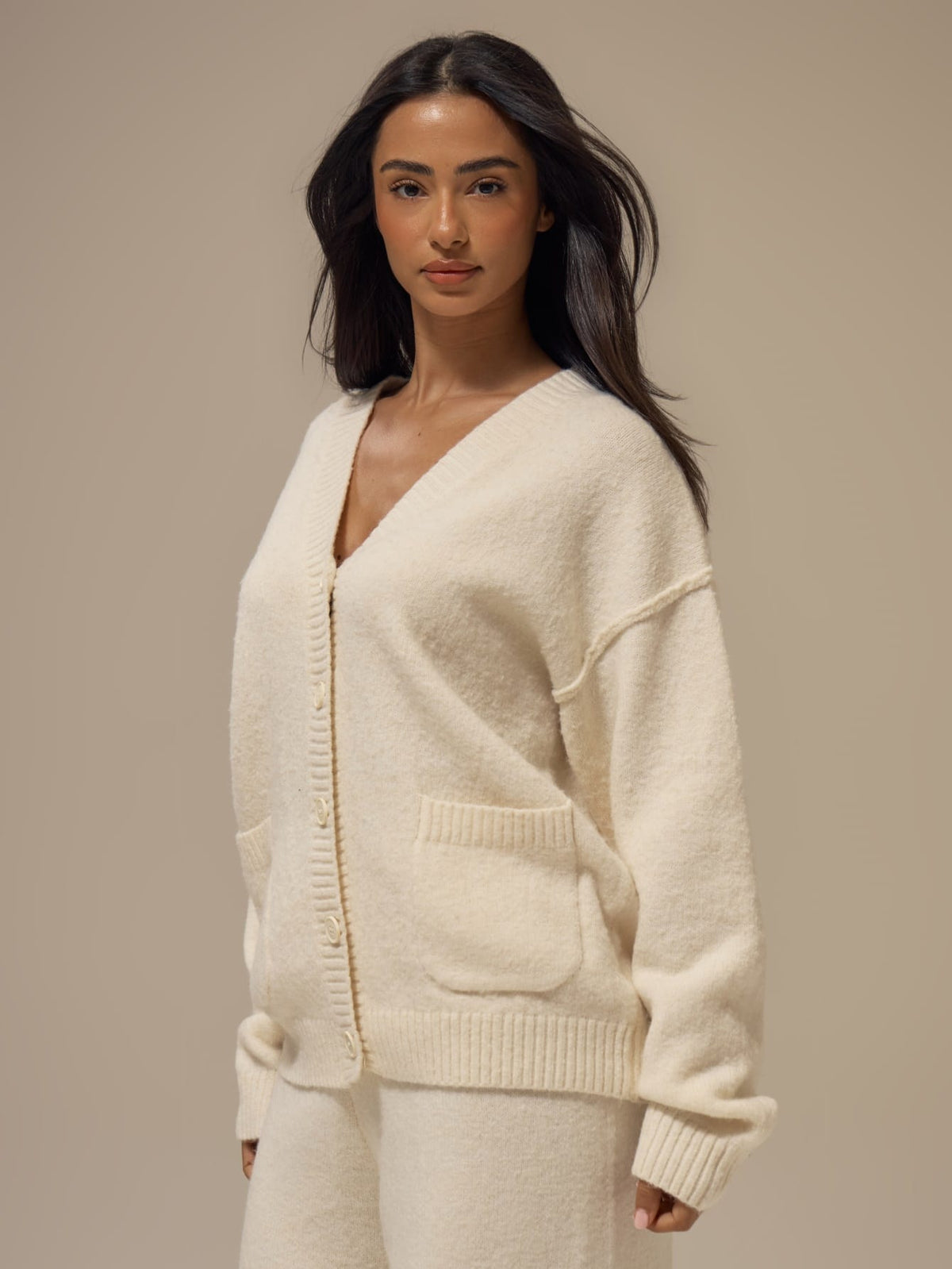 Off White Fluffy Knit Oversized Cardigan