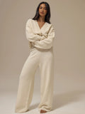 Off White Fluffy Knit Wide Leg Trousers