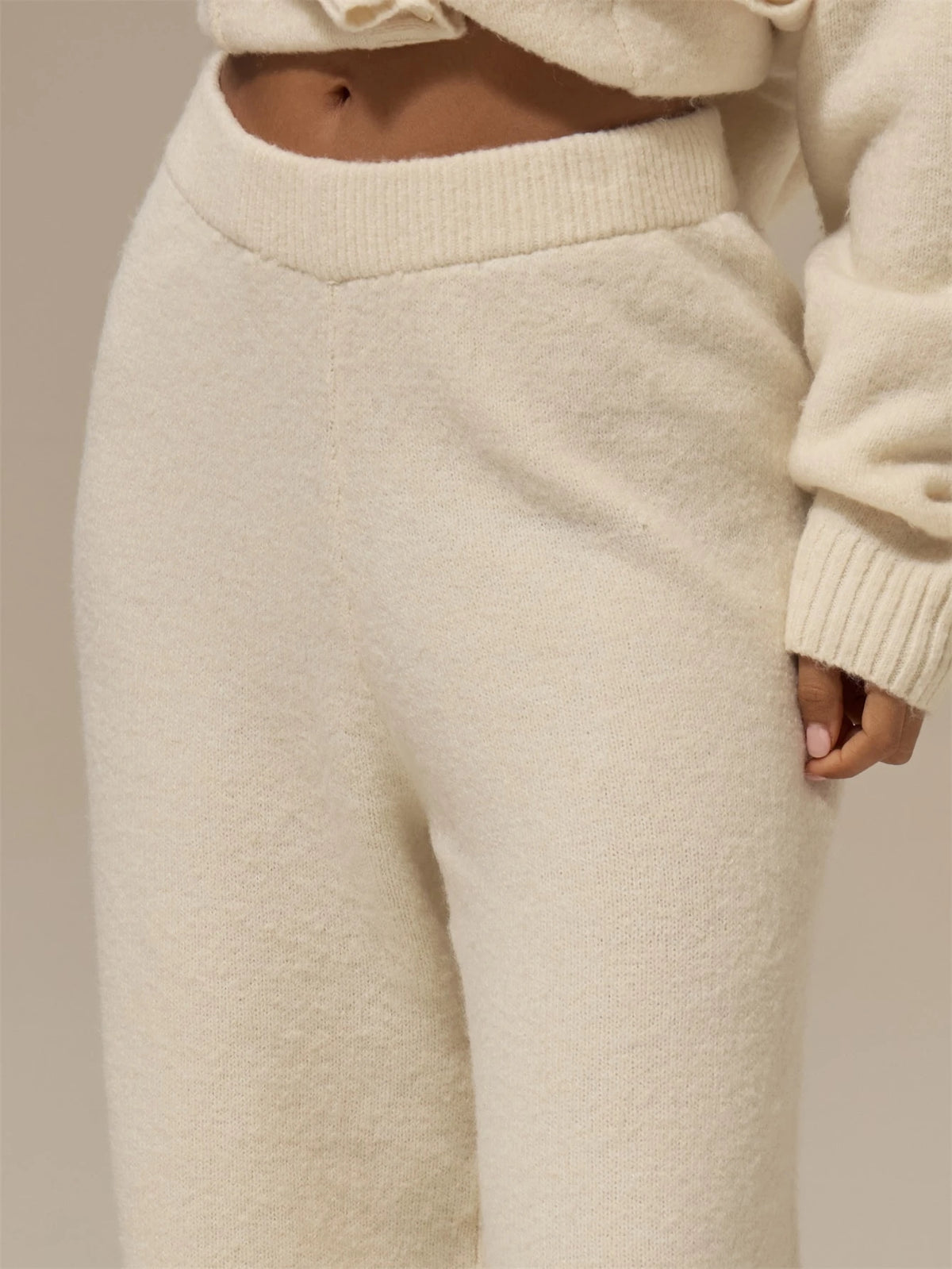 Off White Fluffy Knit Wide Leg Trousers