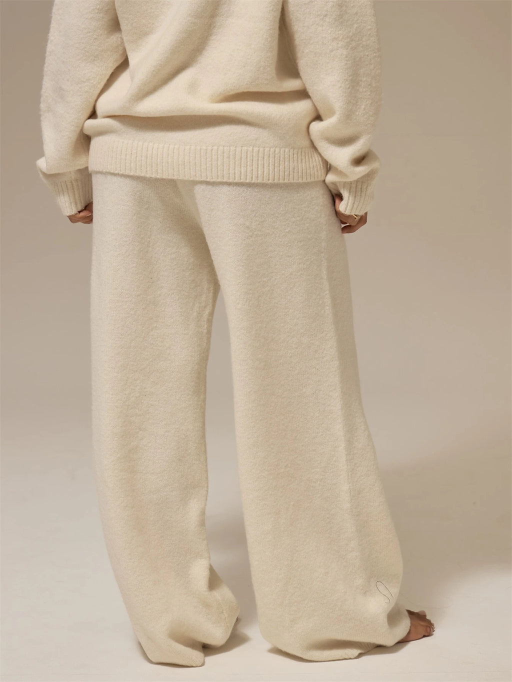 Off White Fluffy Knit Wide Leg Trousers