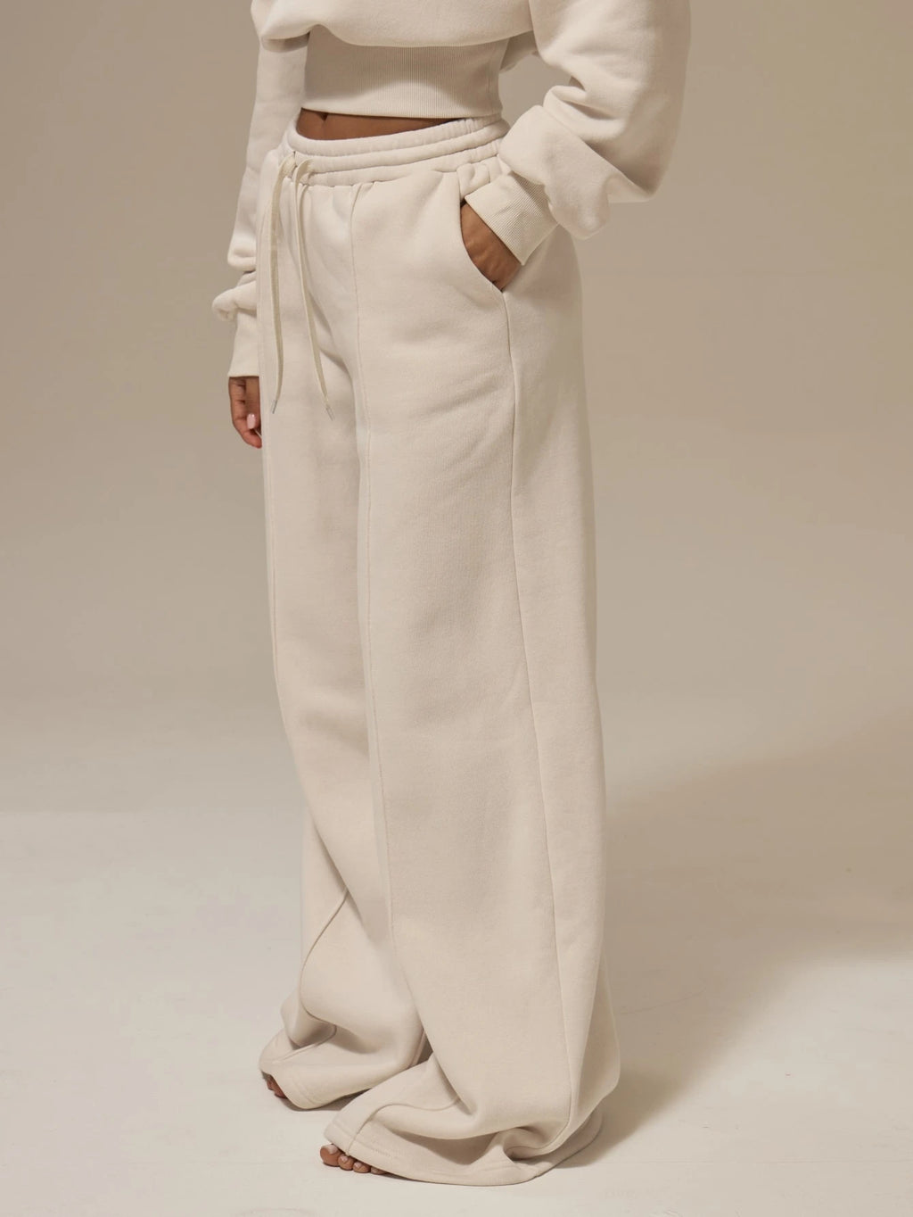 Off White Pintuck Wide Leg Joggers