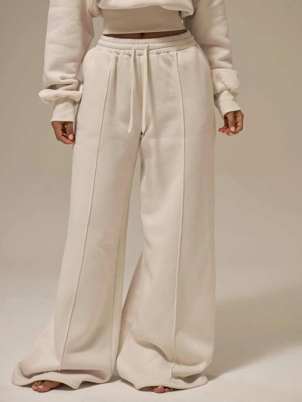 Off White Pintuck Wide Leg Joggers