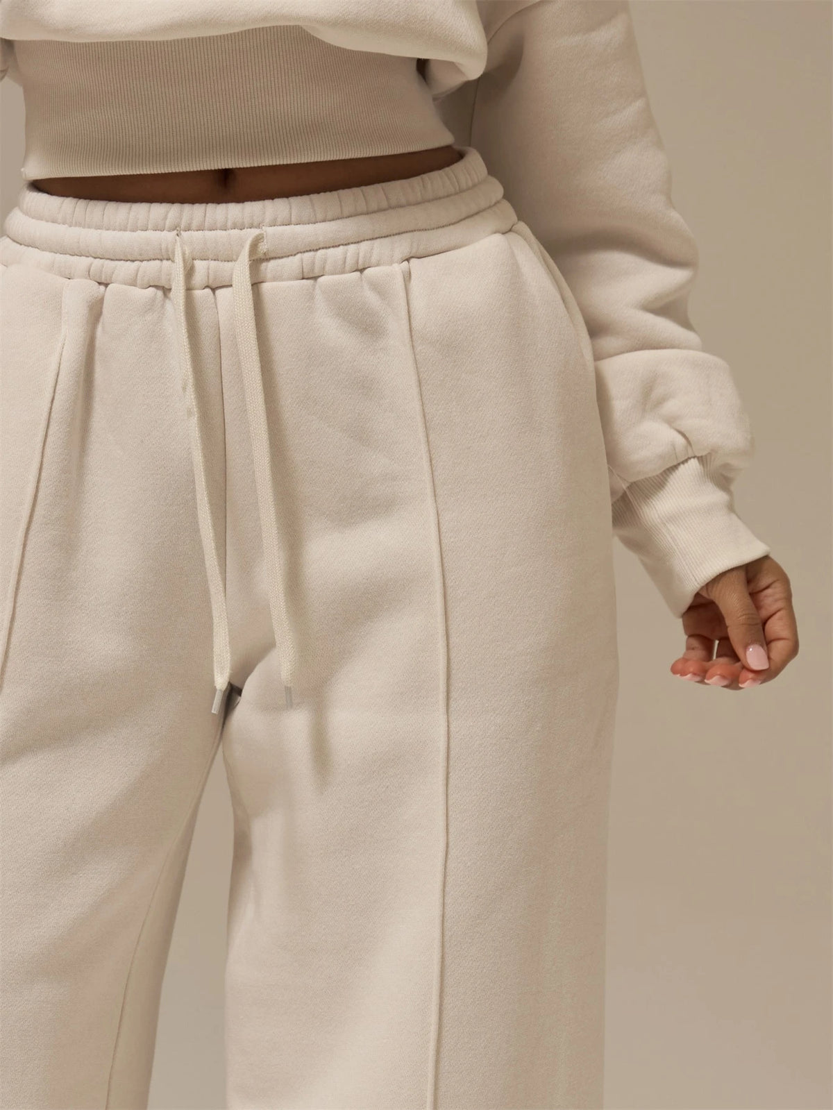 Off White Pintuck Wide Leg Joggers