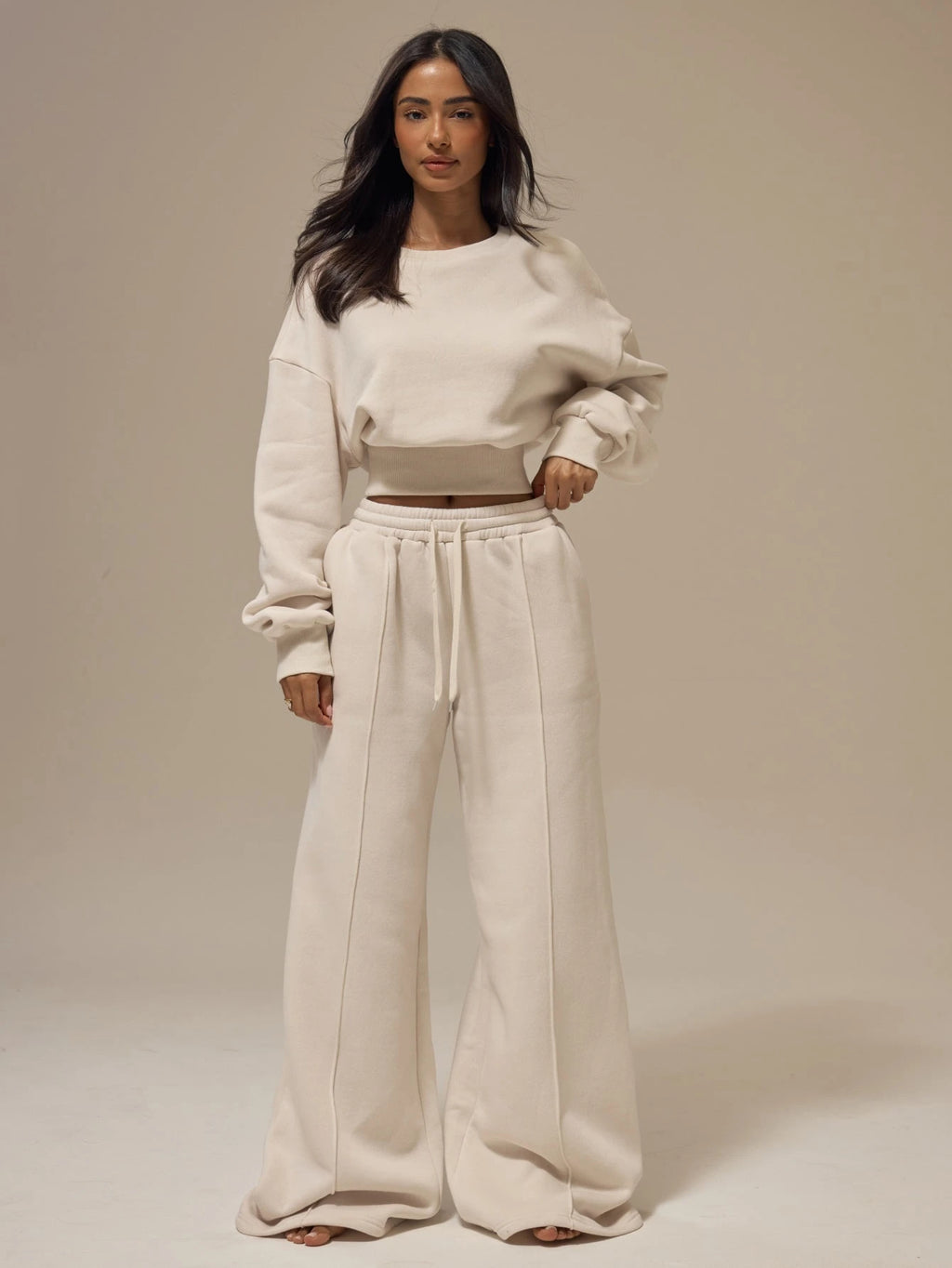 Off White Pintuck Wide Leg Joggers