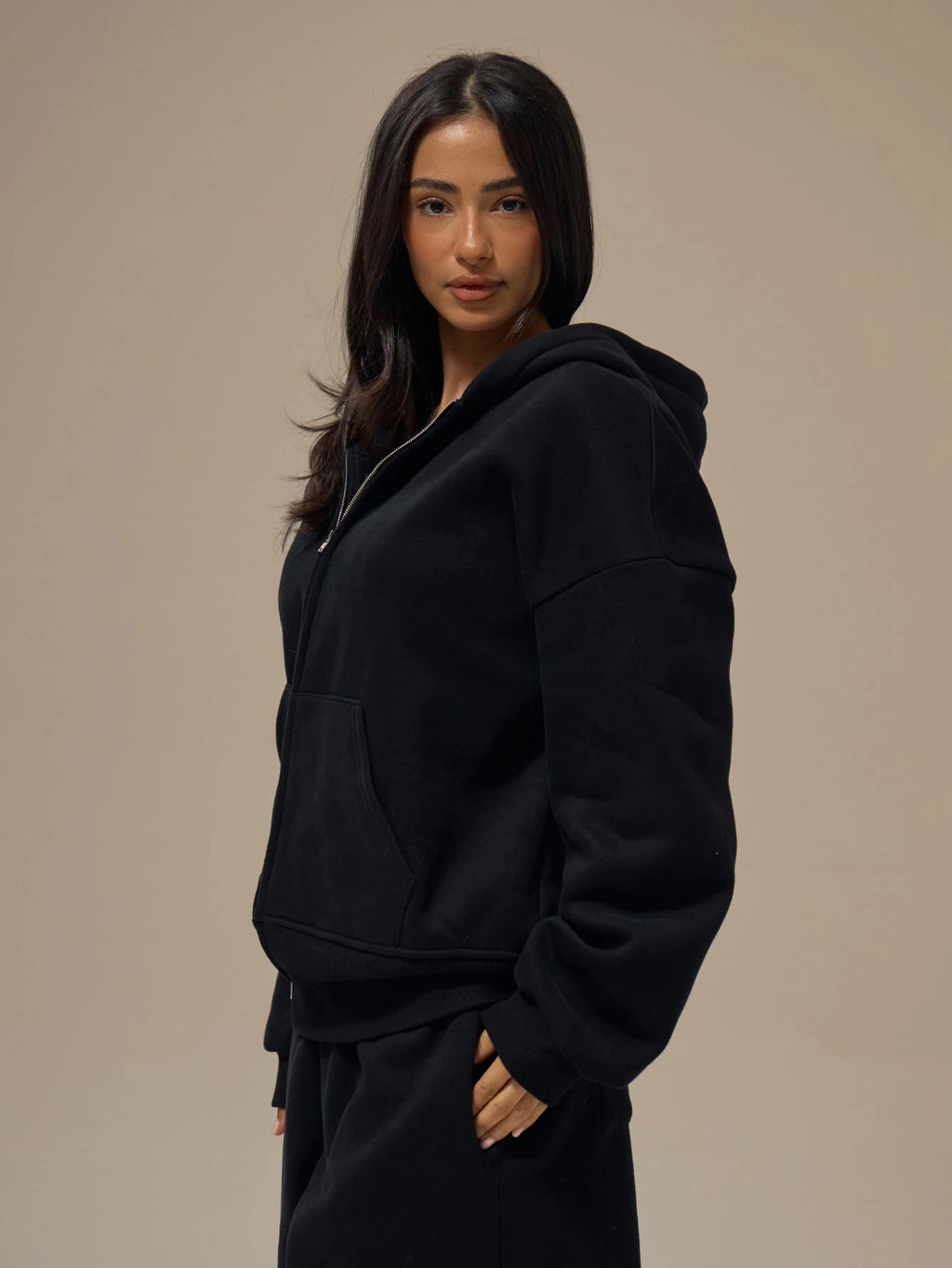 Black Heavyweight Fleece Zip Hoodie