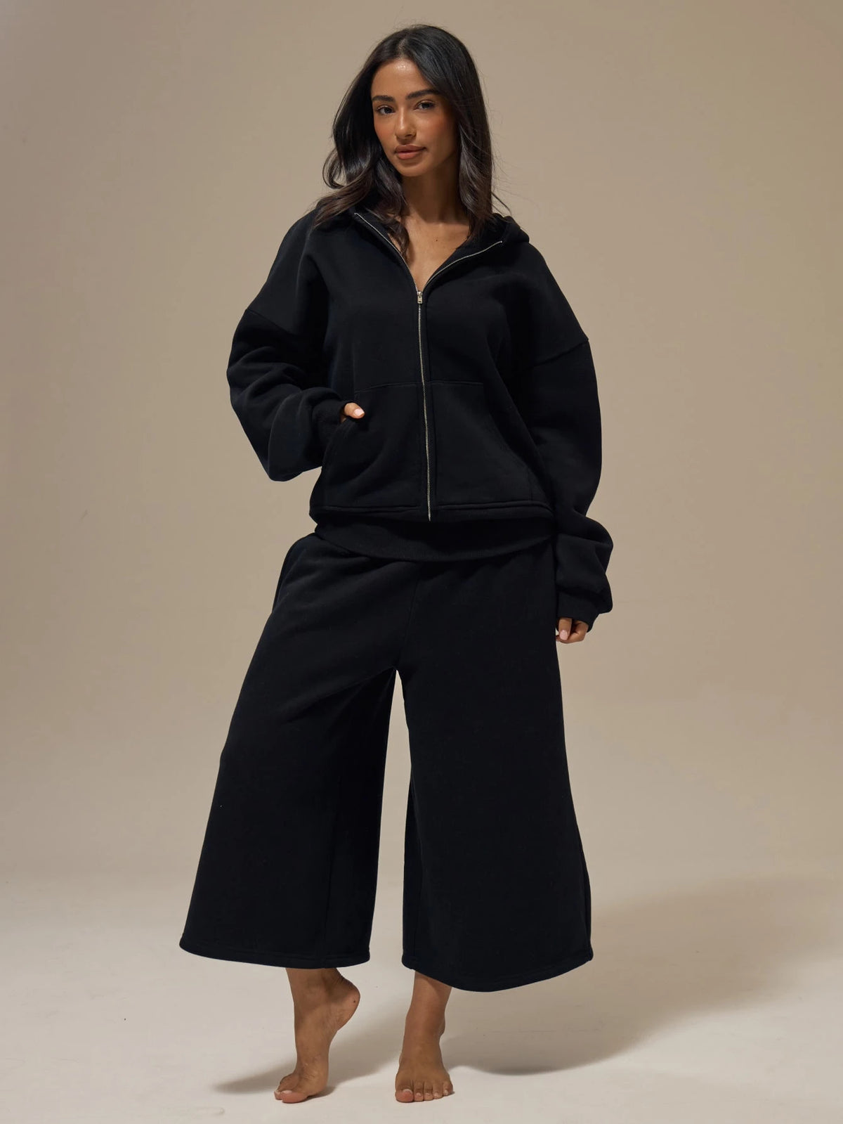 Black Heavyweight Fleece Zip Hoodie