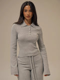 Marl Grey Polo Collar Cropped Jumper