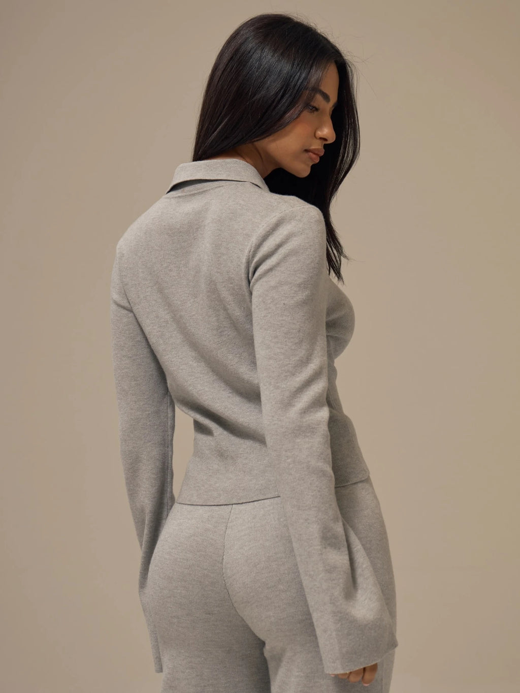 Marl Grey Polo Collar Cropped Jumper