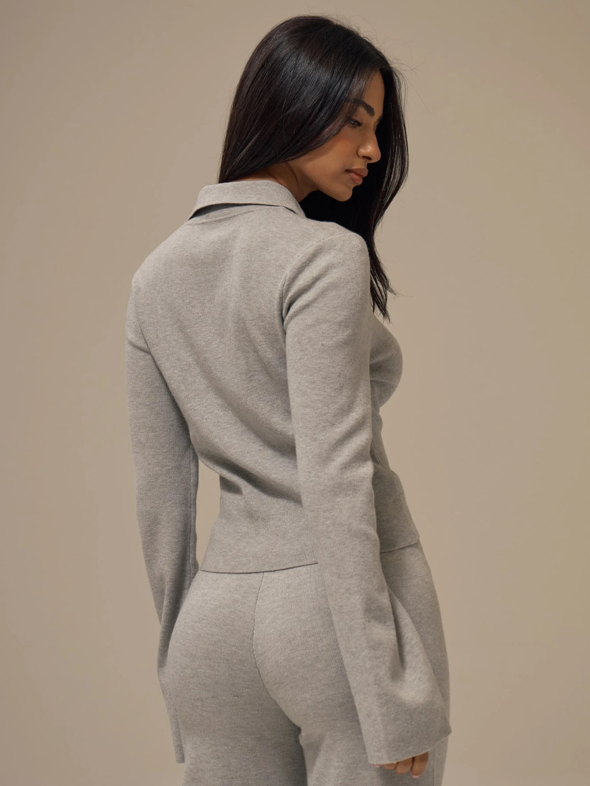 Marl Grey Polo Collar Cropped Jumper
