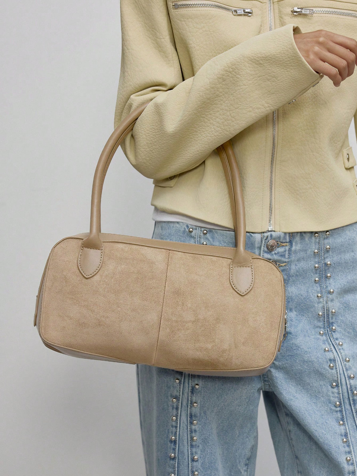Khaki Suede Patchwork Boston Bag – Workwear