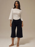 Black Foldover Waist Flared Capri Pants