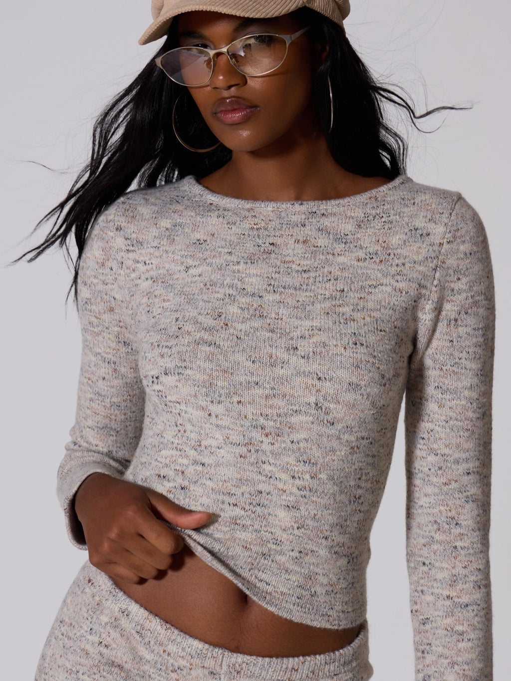 Grey Knit Long Sleeve &amp; Micro Short Set