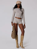 Grey Knit Long Sleeve &amp; Micro Short Set