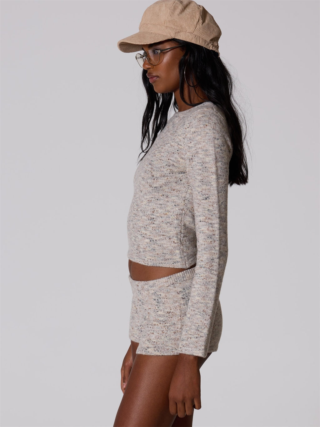 Grey Knit Long Sleeve &amp; Micro Short Set