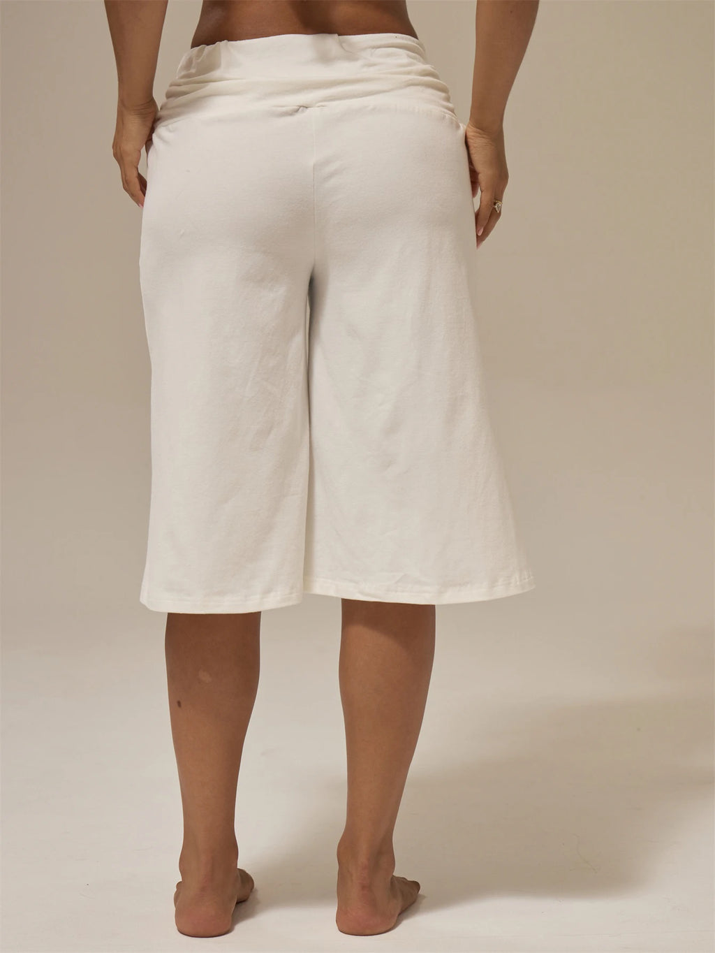 White Ruched Wide Leg Capri Trousers