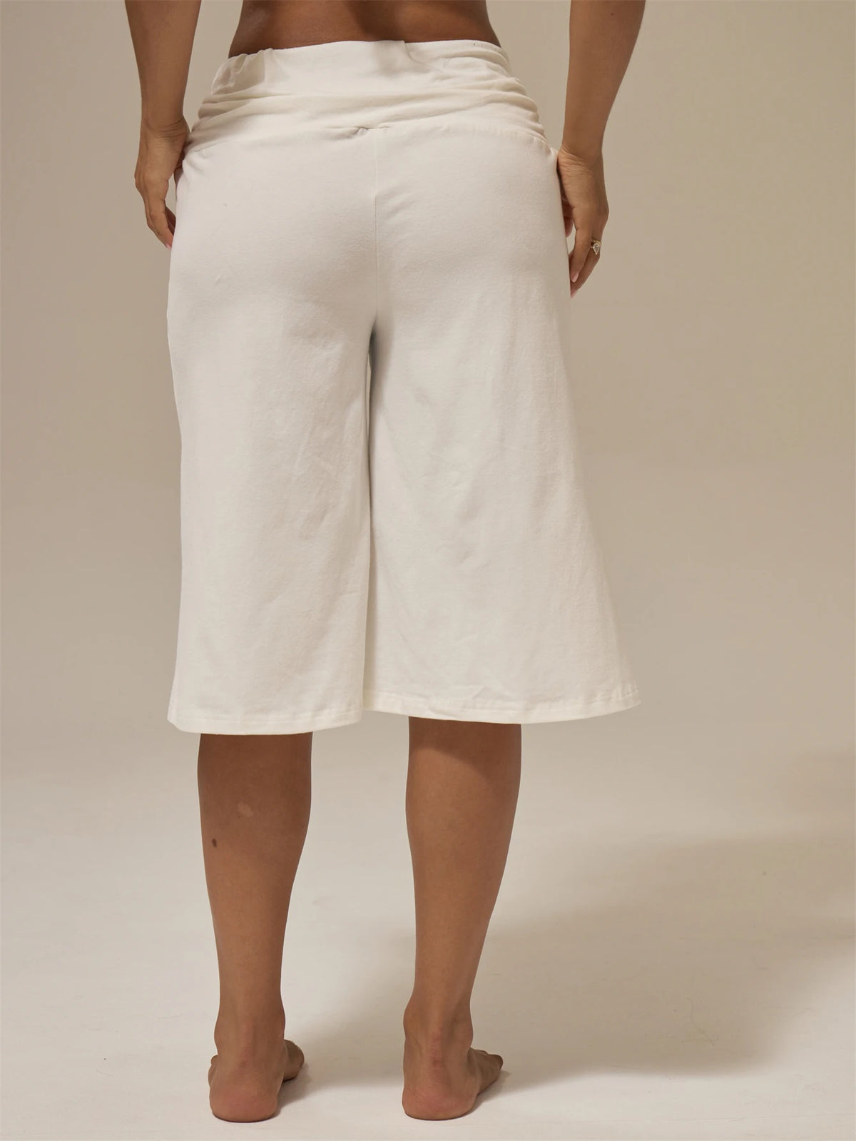 White Ruched Wide Leg Capri Trousers