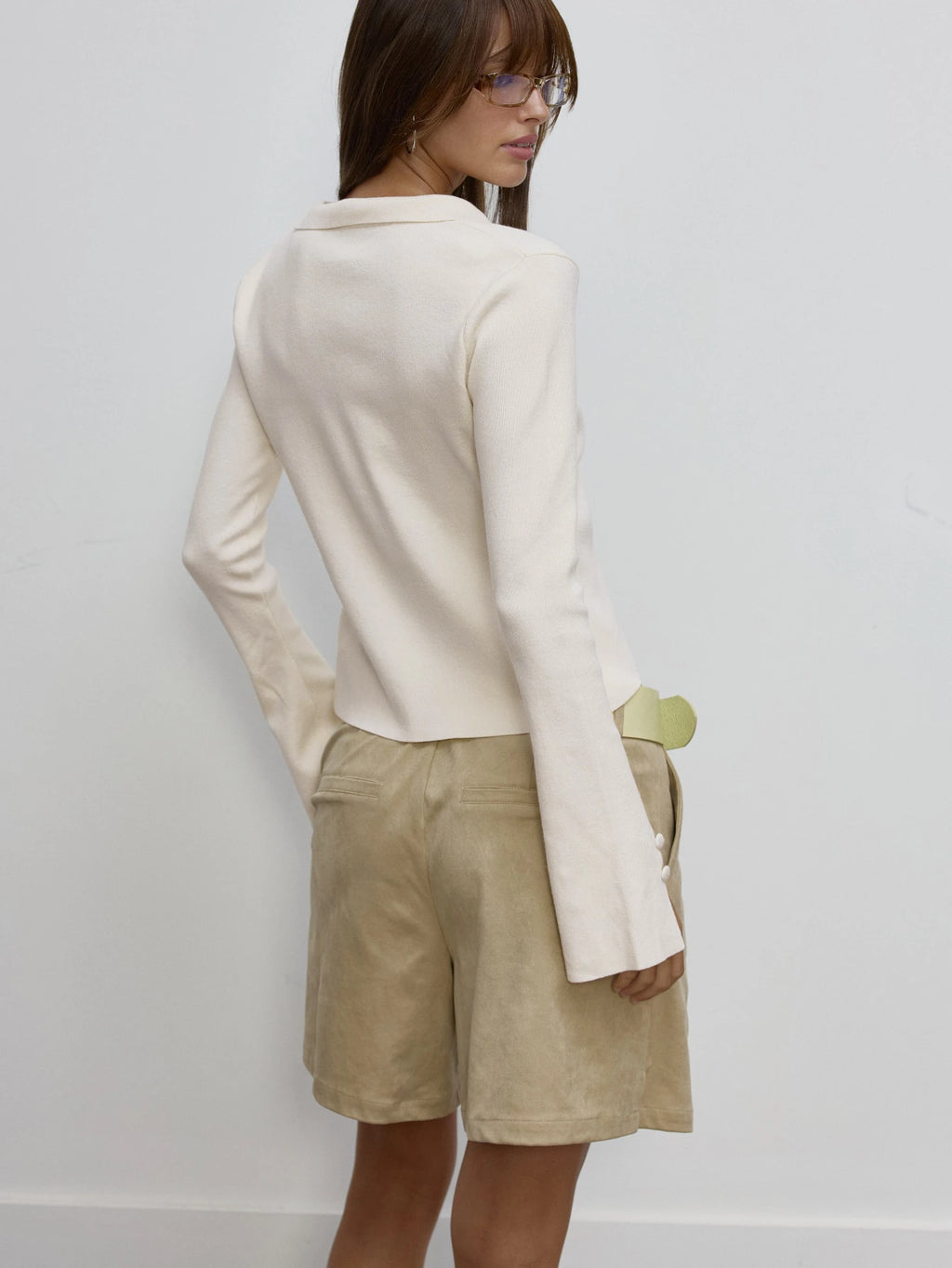 Cream Asymmetric Button Knit Cardigan