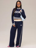 Navy Knit Graphic Zip Cropped Jacket