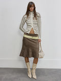 Brown Faux Suede Flounce Hem Skirt